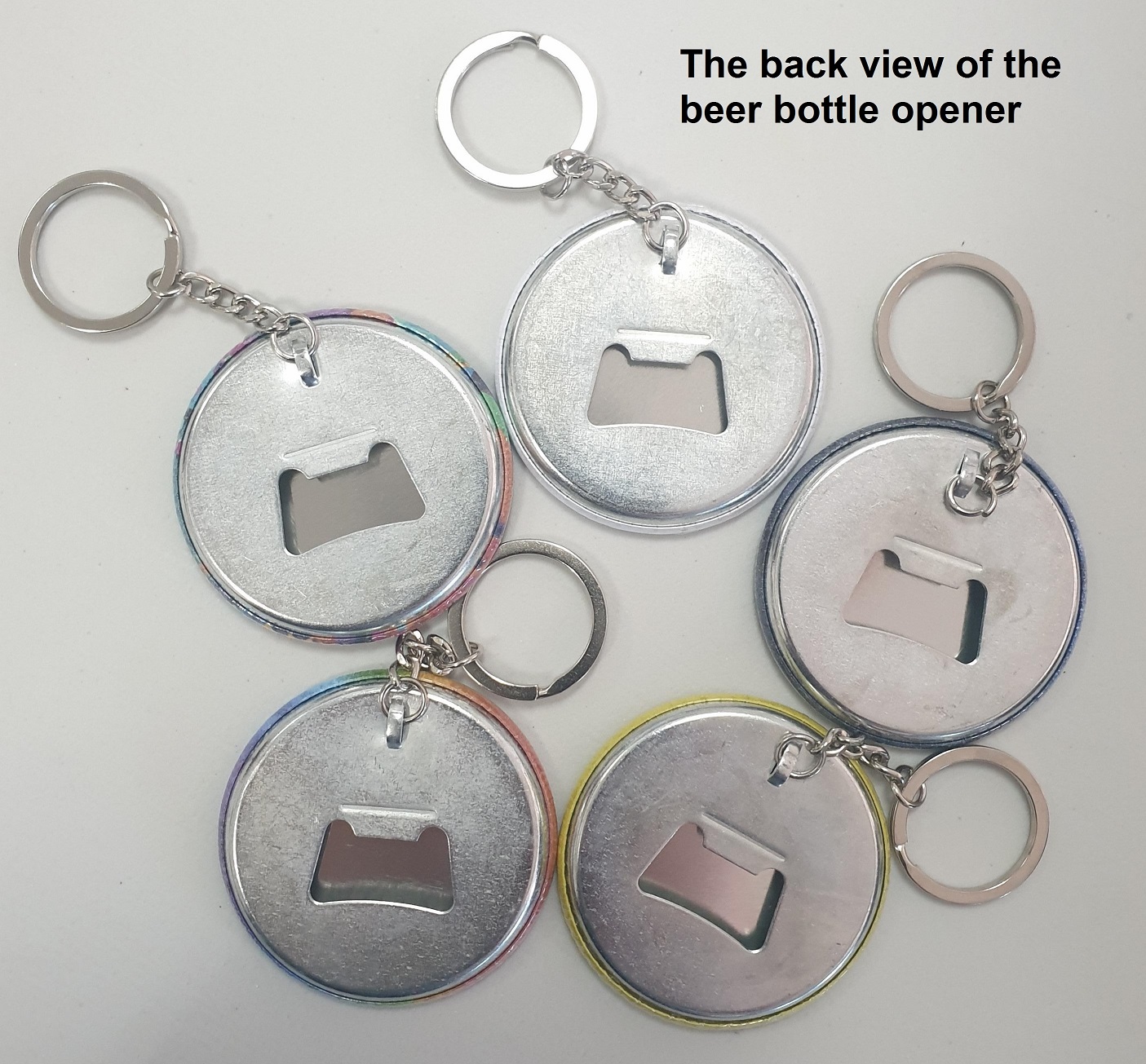 Singapore custom printed bottle opener keychain (back view)